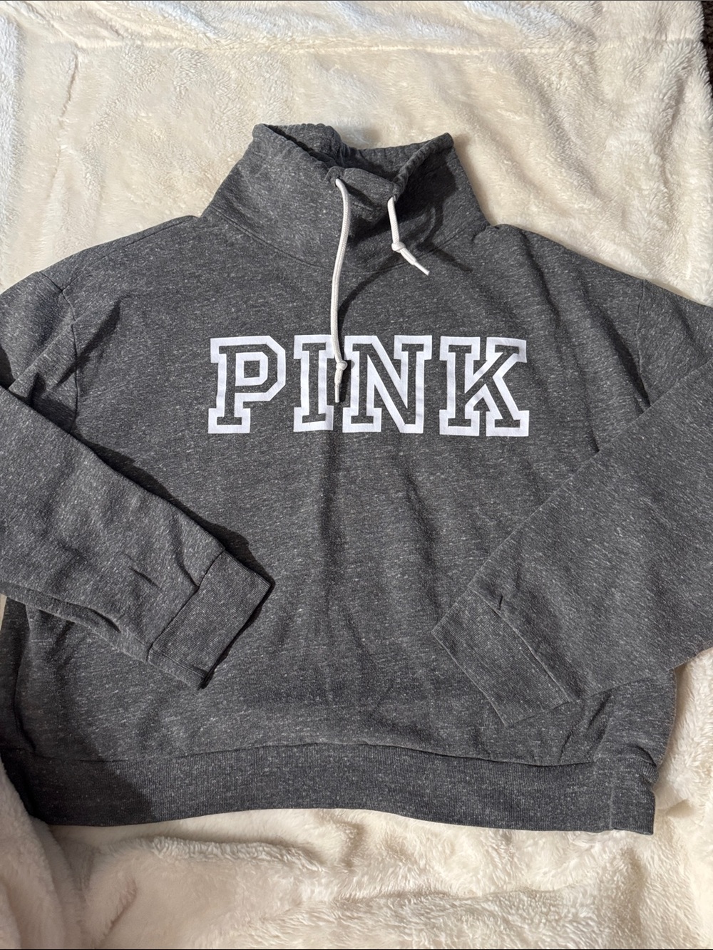 PINK Victoria's Secret Charcoal Funnel Neck Pullover with White Logo